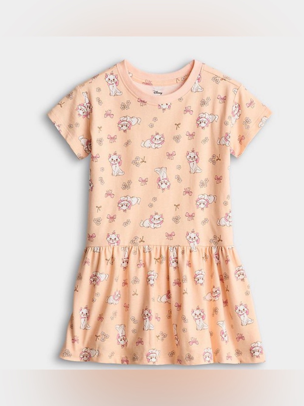 Disney Peach Marie Cat Print Short Sleeve Dress with Pink Accents
